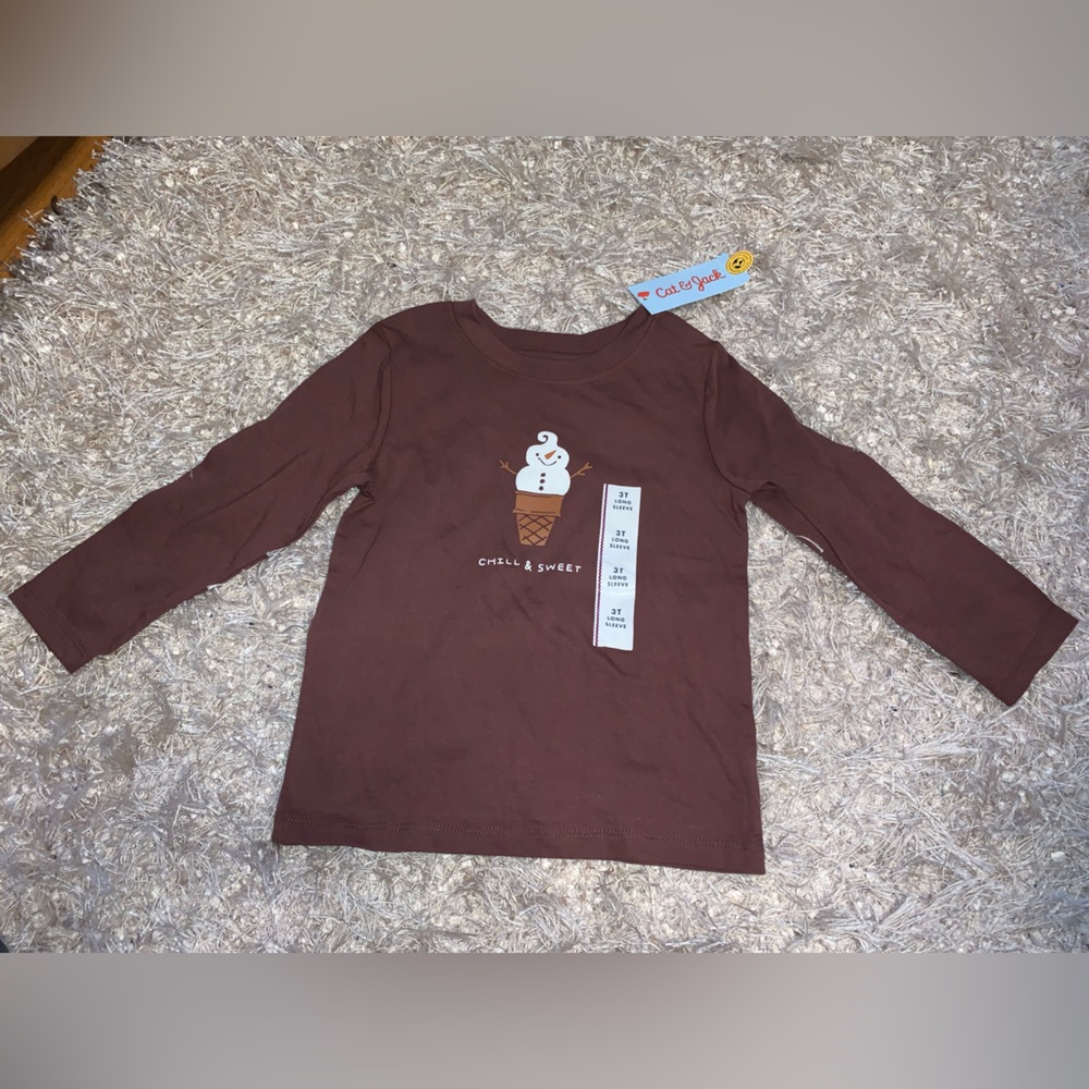 “Chill & Sweet” Long Sleeve Brown Boys Tee - 3T - NWT